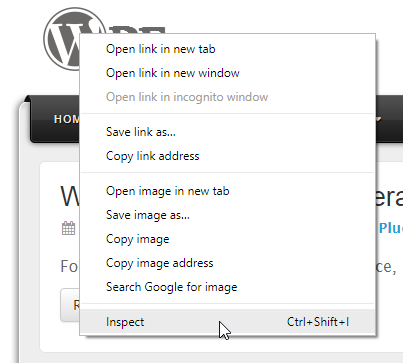 Chrome Inspect menu item