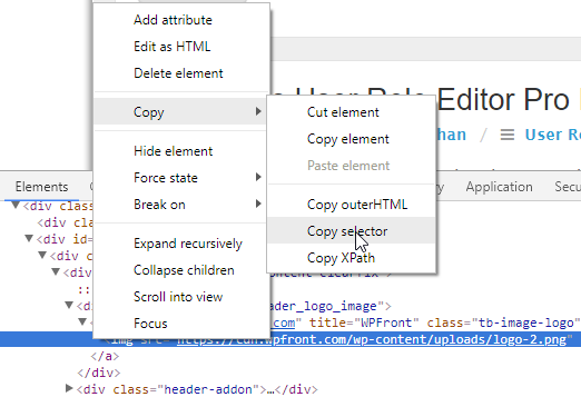 Chrome copy CSS selector