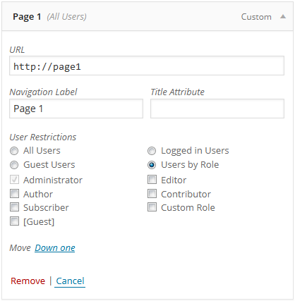 Navigation menu permission roles list