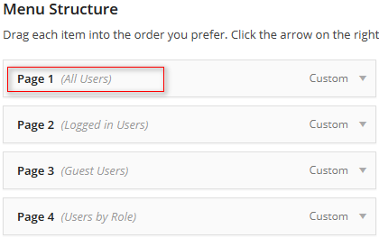 Navigation menu permission title